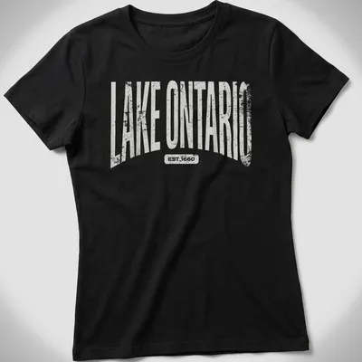 Retro distressed t-shirt with Lake Ontario and year established printed — printed on a women's shirt