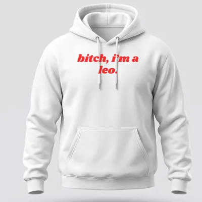 Bold typography Leo Zodiac sign t-shirt with red text — printed on a unisex hoodie