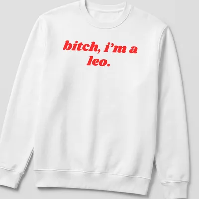 Bold typography Leo Zodiac sign t-shirt with red text — printed on a unisex sweatshirt