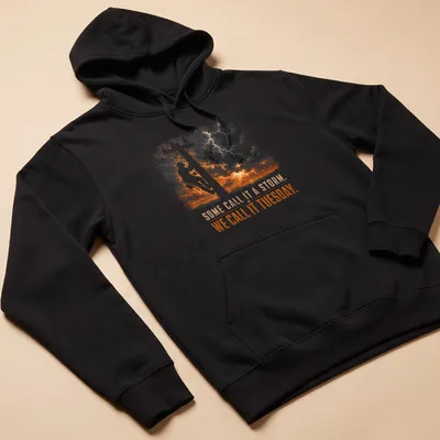 Vintage distressed t-shirt with humorous lineman text in orange and gray — printed on a unisex hoodie