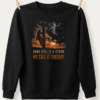 Vintage distressed t-shirt with humorous lineman text in orange and gray — printed on a unisex sweatshirt