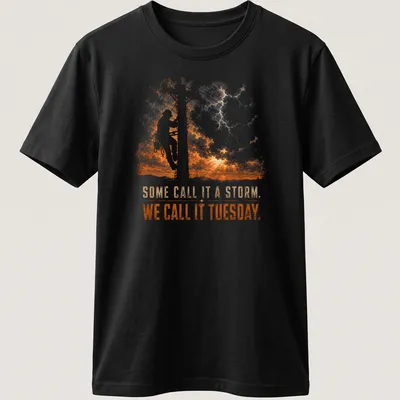 Vintage distressed t-shirt with humorous lineman text in orange and gray