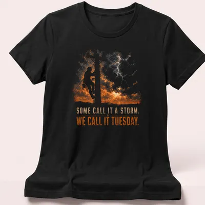 Vintage distressed t-shirt with humorous lineman text in orange and gray — printed on a women's shirt