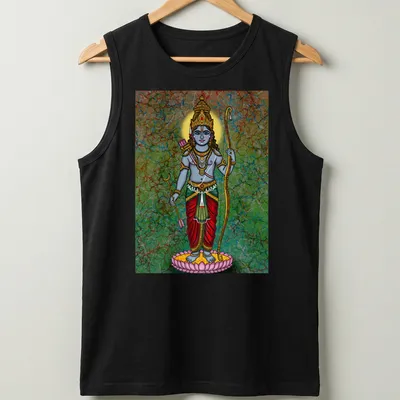 Digital drawing of Lord Rama in vibrant colors on a — printed on a tank top