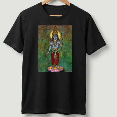 Digital drawing of Lord Rama in vibrant colors on a T-shirt
