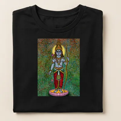 Digital drawing of Lord Rama in vibrant colors on a — printed on a women's shirt