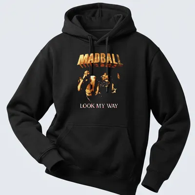 Bold graphic tee featuring Madball Look My Way text in orange and white — printed on a unisex hoodie