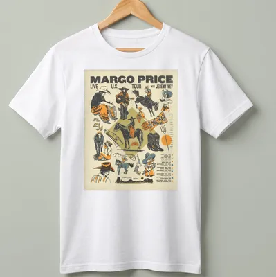 Vintage concert poster style graphic with Margo Price's tour dates in colorful text