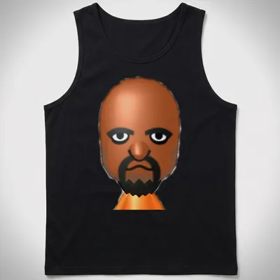 3D cartoon print of Matt from Wii Sports in brown, black, orange, and white — printed on a tank top
