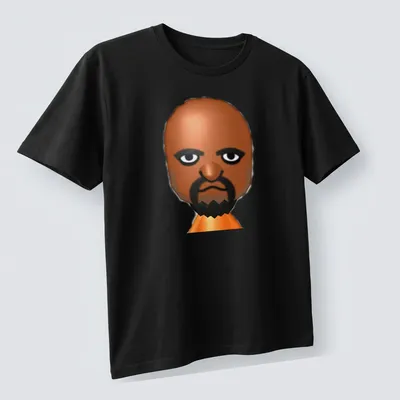 3D cartoon print of Matt from Wii Sports in brown, black, orange, and white — printed on a unisex t-shirt (angled view)