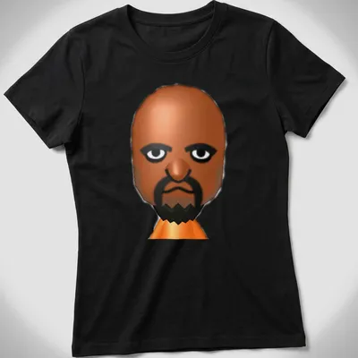 3D cartoon print of Matt from Wii Sports in brown, black, orange, and white — printed on a women's shirt