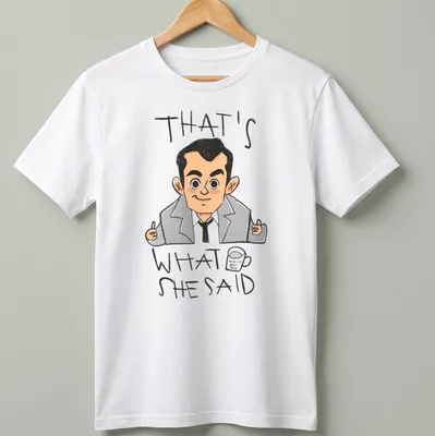 Cartoon illustration of Michael Scott with the text 'That's What She Said' in a humorous style.