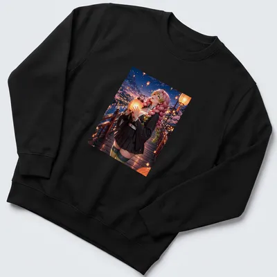 Anime style T-shirt featuring Mitsuri Kanroji holding a lantern at a festival — printed on a unisex sweatshirt