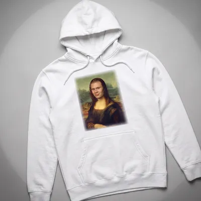 Parody art of Mona Lisa with Erling Haaland's face in brown and green — printed on a unisex hoodie
