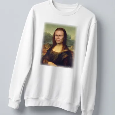 Parody art of Mona Lisa with Erling Haaland's face in brown and green — printed on a unisex sweatshirt