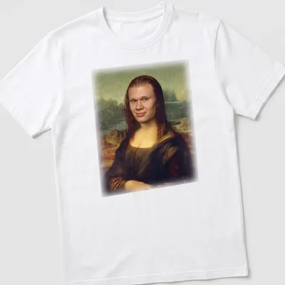Parody art of Mona Lisa with Erling Haaland's face in brown and green