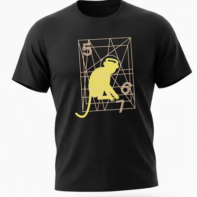 Geometric line art of a monkey with text 'Monkey Gone To Heaven' in yellow and light orange.