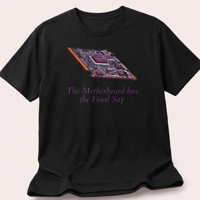 Digital illustration of a motherboard with bold text: The Motherboard has the Final Say
