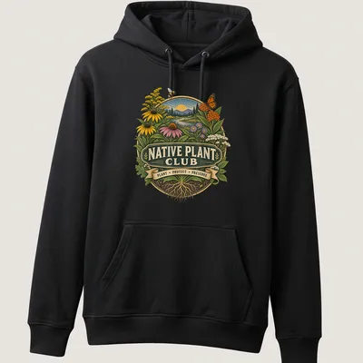 Vintage botanical print featuring native plants and flowers with text. — printed on a unisex hoodie