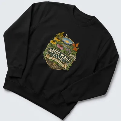 Vintage botanical print featuring native plants and flowers with text. — printed on a unisex sweatshirt