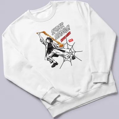 Comic-style graphic of a person holding sticky natto with humorous text — printed on a unisex sweatshirt