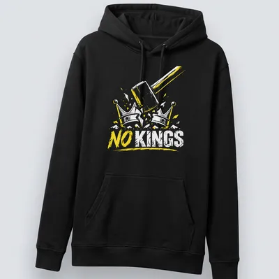 Grunge distressed t-shirt featuring a hammer and crowns with anti-authoritarian text — printed on a unisex hoodie