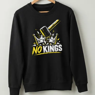 Grunge distressed t-shirt featuring a hammer and crowns with anti-authoritarian text — printed on a unisex sweatshirt