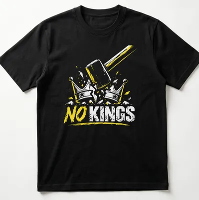 Grunge distressed t-shirt featuring a hammer and crowns with anti-authoritarian text — printed on a unisex t-shirt