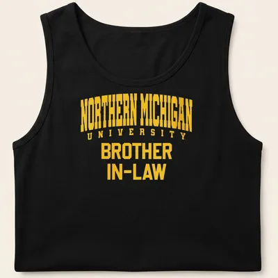 Bold typography Northern Michigan University Brother In-Law t-shirt in yellow — printed on a tank top