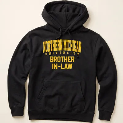 Bold typography Northern Michigan University Brother In-Law t-shirt in yellow — printed on a unisex hoodie