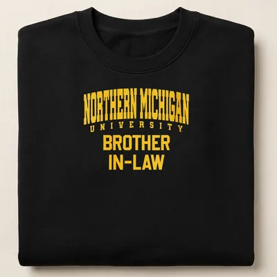 Bold typography Northern Michigan University Brother In-Law t-shirt in yellow — printed on a unisex sweatshirt