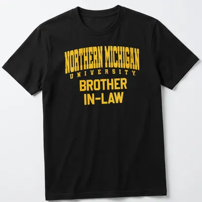 Bold typography Northern Michigan University Brother In-Law t-shirt in yellow — printed on a unisex t-shirt