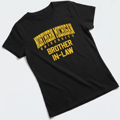 Bold typography Northern Michigan University Brother In-Law t-shirt in yellow — printed on a women's shirt