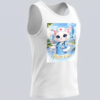 Cute cartoon of a nurse cat in scrubs with the text Nurse Cat — printed on a tank top