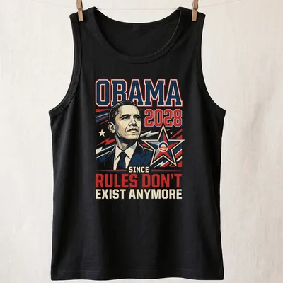 Vintage political T-shirt with humorous Obama graphic and text. — printed on a tank top