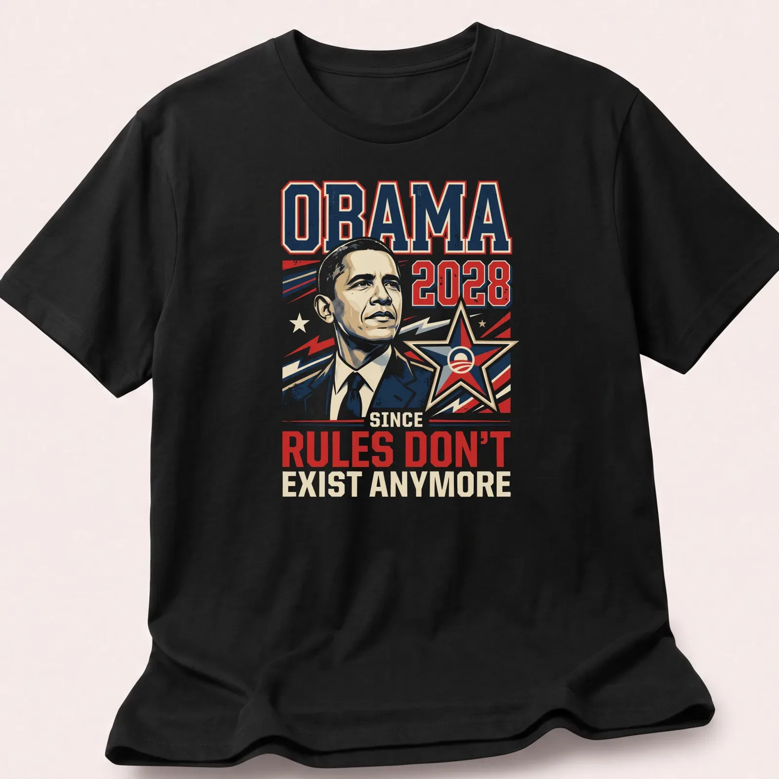 Vintage political T-shirt with humorous Obama graphic and text. — printed on a unisex t-shirt