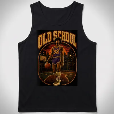 Retro distressed t-shirt featuring a basketball player and bold OLD SCHOOL text — printed on a tank top