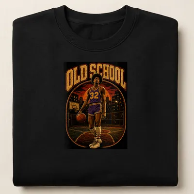 Retro distressed t-shirt featuring a basketball player and bold OLD SCHOOL text — printed on a unisex sweatshirt