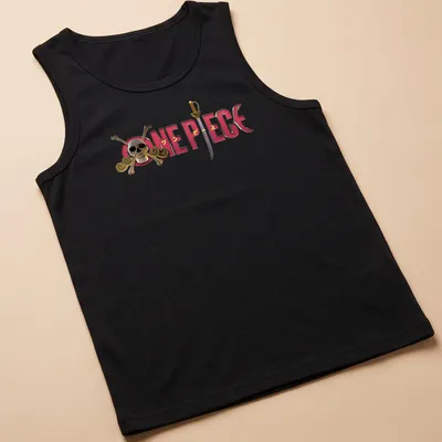 Bold One Piece T-shirt featuring a 3D skull and crossbones design in various colors. — printed on a tank top