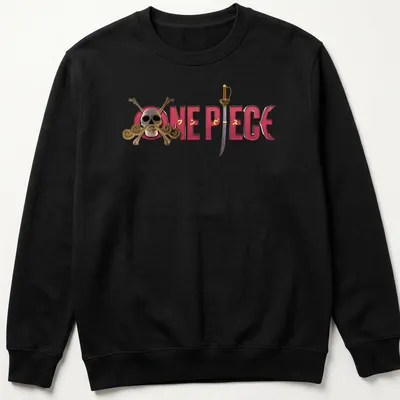 Bold One Piece T-shirt featuring a 3D skull and crossbones design in various colors. — printed on a unisex sweatshirt
