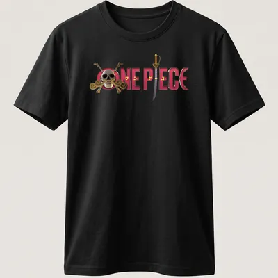 Bold One Piece T-shirt featuring a 3D skull and crossbones design in various colors.