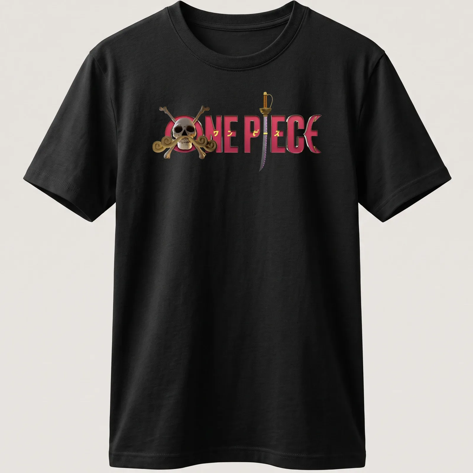 Bold One Piece T-shirt featuring a 3D skull and crossbones design in various colors. — printed on a unisex t-shirt