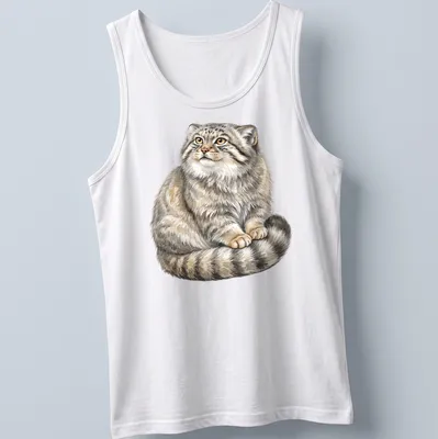 Watercolor illustration of a Pallas Cat with gray, cream, and brown tones — printed on a tank top