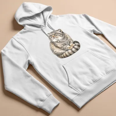 Watercolor illustration of a Pallas Cat with gray, cream, and brown tones — printed on a unisex hoodie
