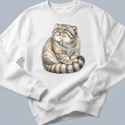 Watercolor illustration of a Pallas Cat with gray, cream, and brown tones — printed on a unisex sweatshirt