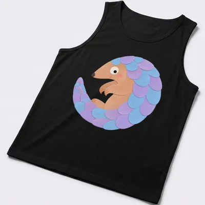 Kawaii pangolin design in pastel colors on a light background — printed on a tank top