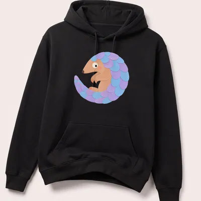 Kawaii pangolin design in pastel colors on a light background — printed on a unisex hoodie