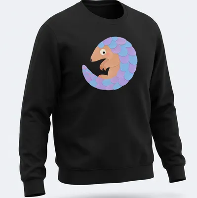 Kawaii pangolin design in pastel colors on a light background — printed on a unisex sweatshirt