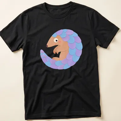 Kawaii pangolin design in pastel colors on a light background