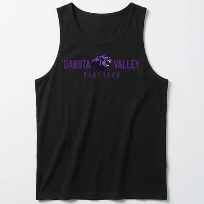 Bold graphic of Dakota Valley Panthers text with a panther illustration. — printed on a tank top